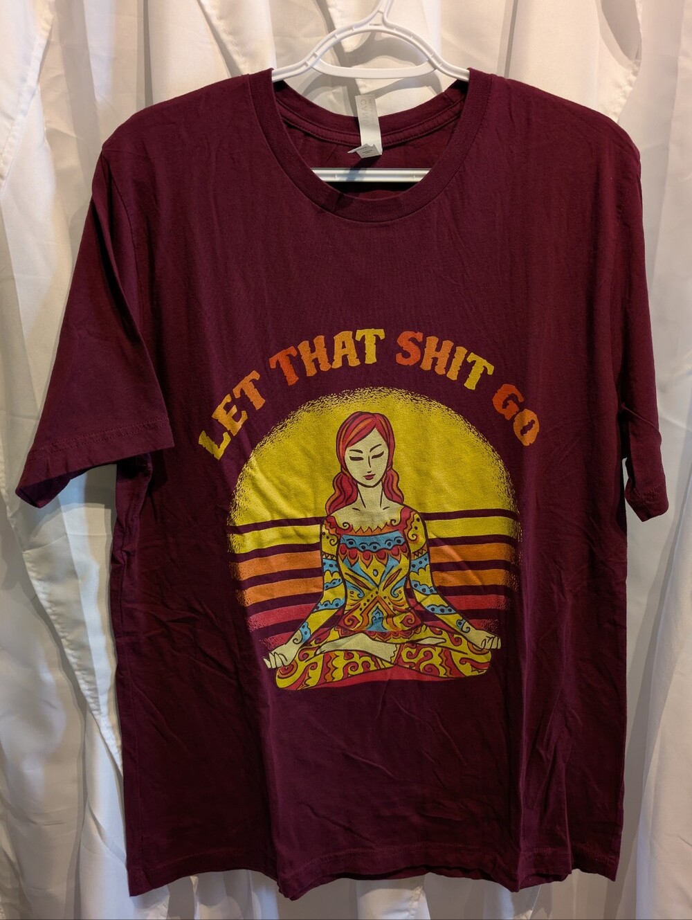 3 Bella Canvas Let That Shit Go Graphic Tee Maroon XL Meditating Yoga Woman